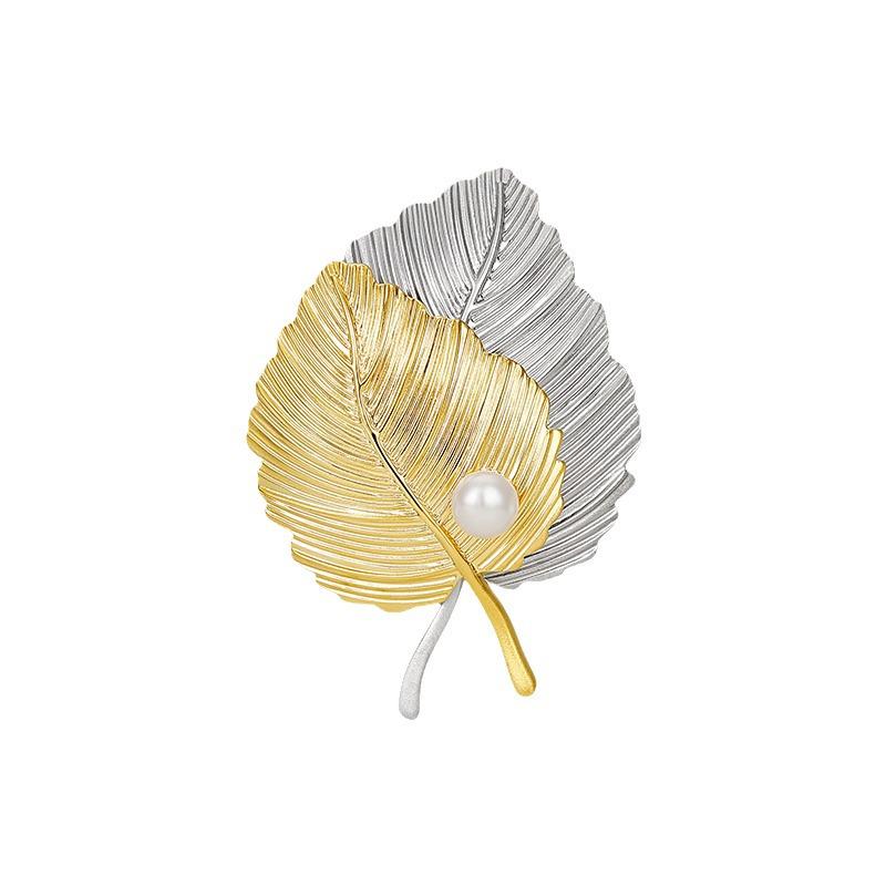 HMZ French Leaf Faux Pearl Brooch - Elegant Women's Autumn/Winter Corsage Accessory