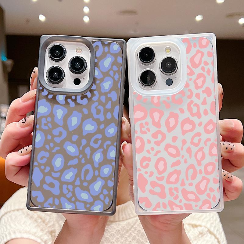

Матовый квадратный прозрачный чехол для iPhone 16 Pro 15 14 Plus 13 12 Pro Max 11 с леопардовым принтом, мягкий ударопрочный тонкий чехол из ТПУ iPhone 16 коричневый/белый