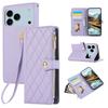 For iPhone 17 Pro Max Case Multi Card Slots Zipper Rhombus Leather Phone Cover with Wrist Strap