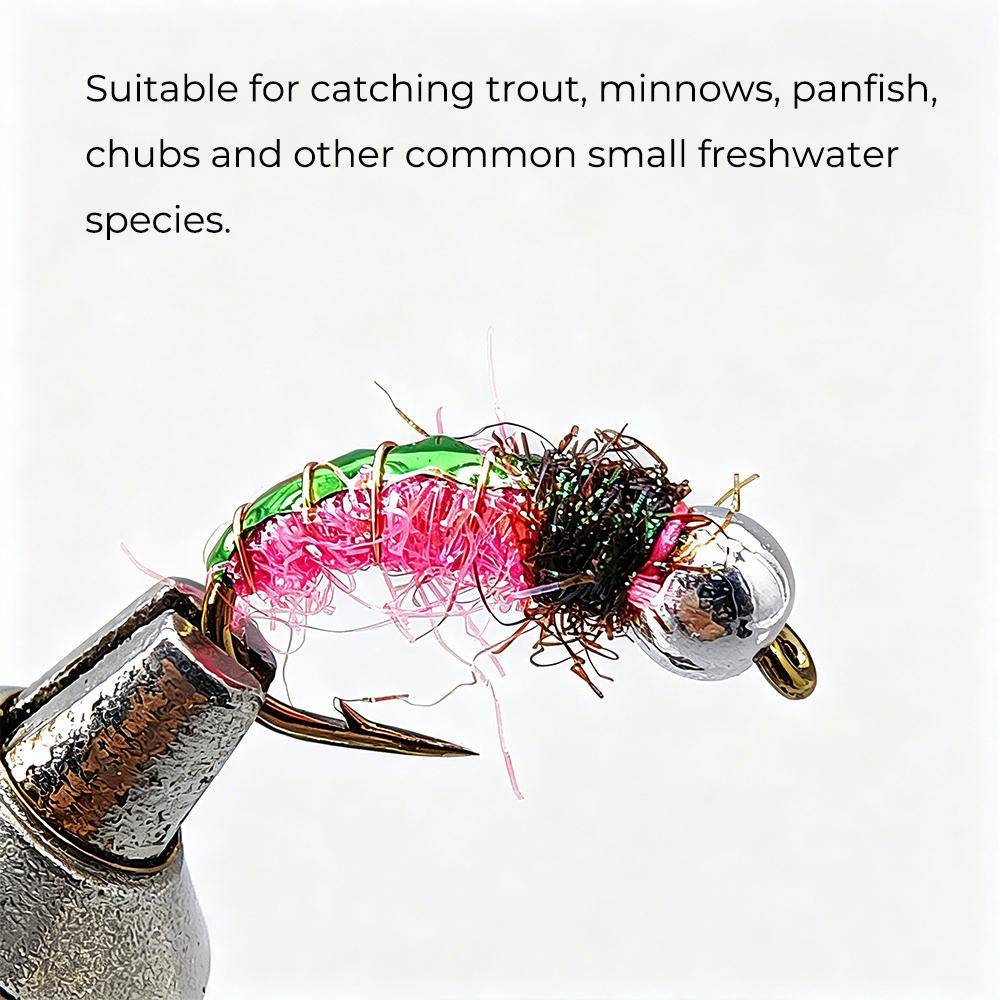 6PCS Bead Head Ice Silk Nymph Fly Fishing Lure, Sharp High Carbon Hook Sinking Bait for Trout Minnow Panfish