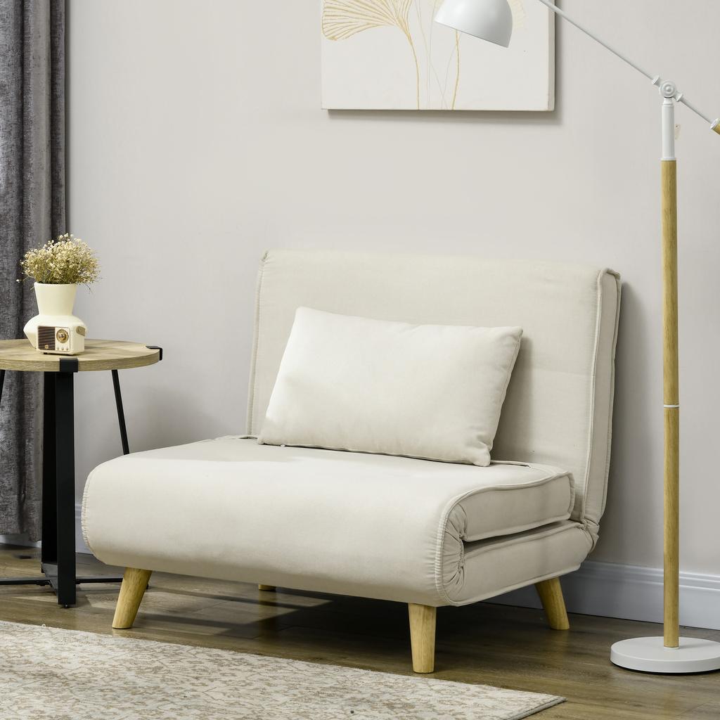 Single Sofa Bed 3 In 1 Folding Sofa Bed with Adjustable Backrest and Cushion for Living Room Bedroom 90x78x79 Cm Cream