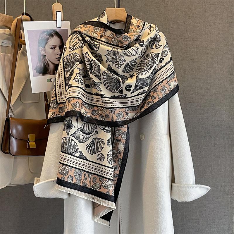 Design Floral Printed Cashmere Scarf Women Winter Pashmina Shawls And Wraps Thick Warm Bufanda Stoles Blanket Luxury