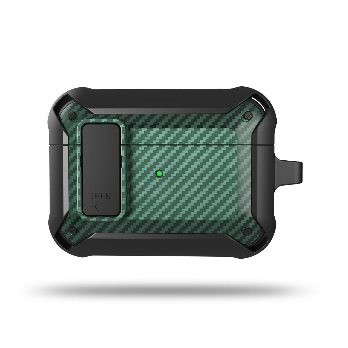 

Роскошный чехол для наушников с защитным замком из углеродного волокна с крючком для ключей для Apple Airpods Pro 2 поколения 2nd Air Pods 3 Gen противоударный чехол для коробки Airpods 2 зелёный