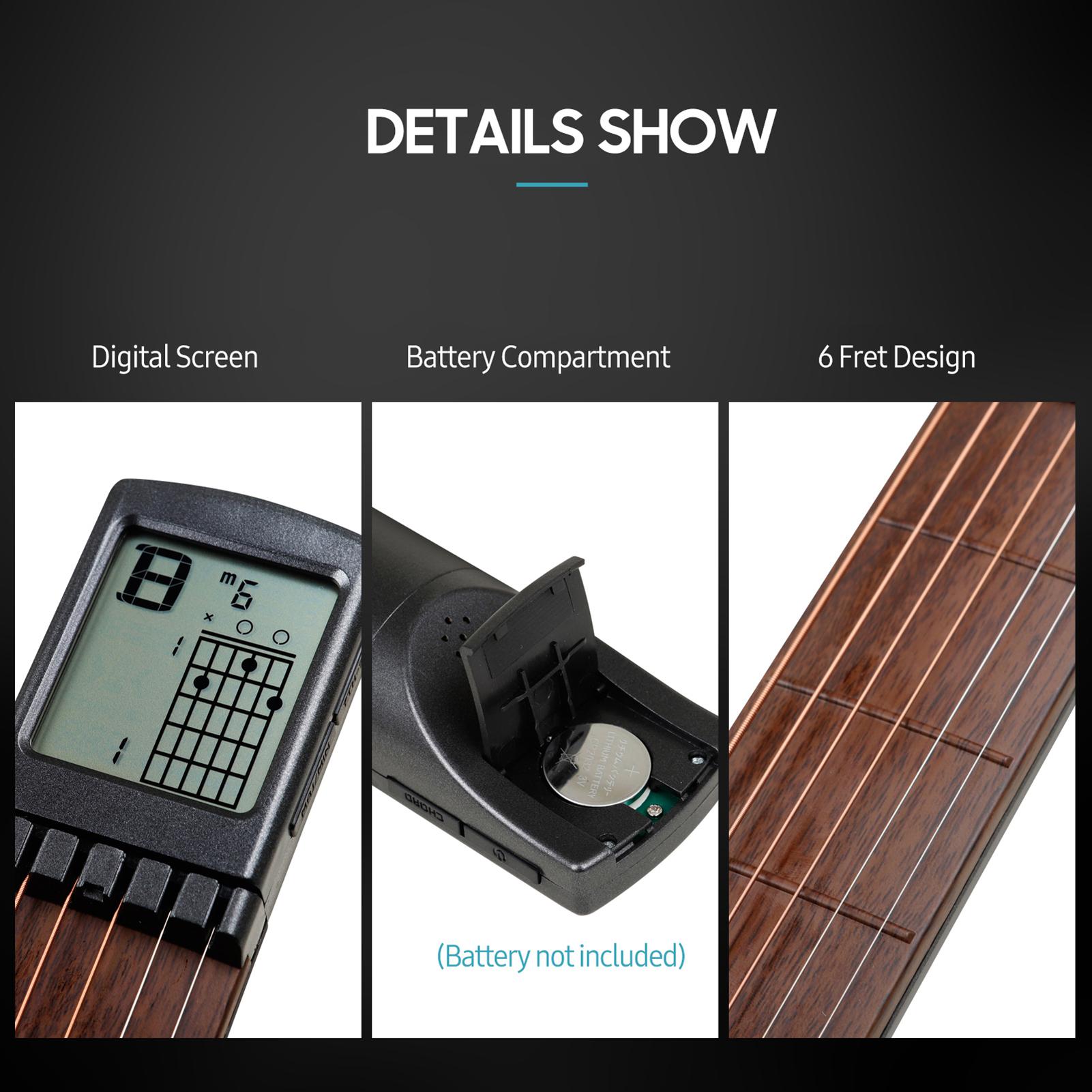 

IRIN Карманный гитарный тренажер аккордов 6 ладов Портативный инструмент для практики со схемой аппликатуры с названиями аккордов Экран дисплея метронома чёрный