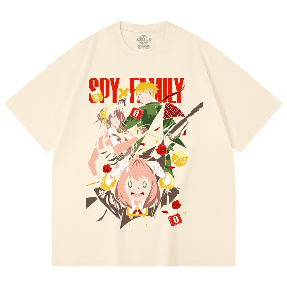 230 Gsm 100% Cotton Spy x Family V2 Print Unisex Heavy Cotton T Shirt XS абрикосовый