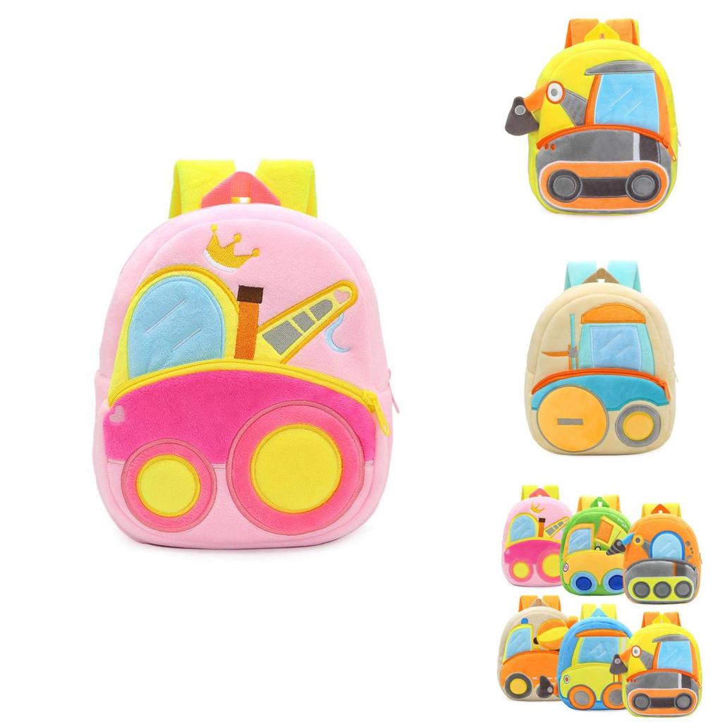 Adorable Kids Plush Backpack With Cartoon Excavator Design For Toddlers And Kindergarten