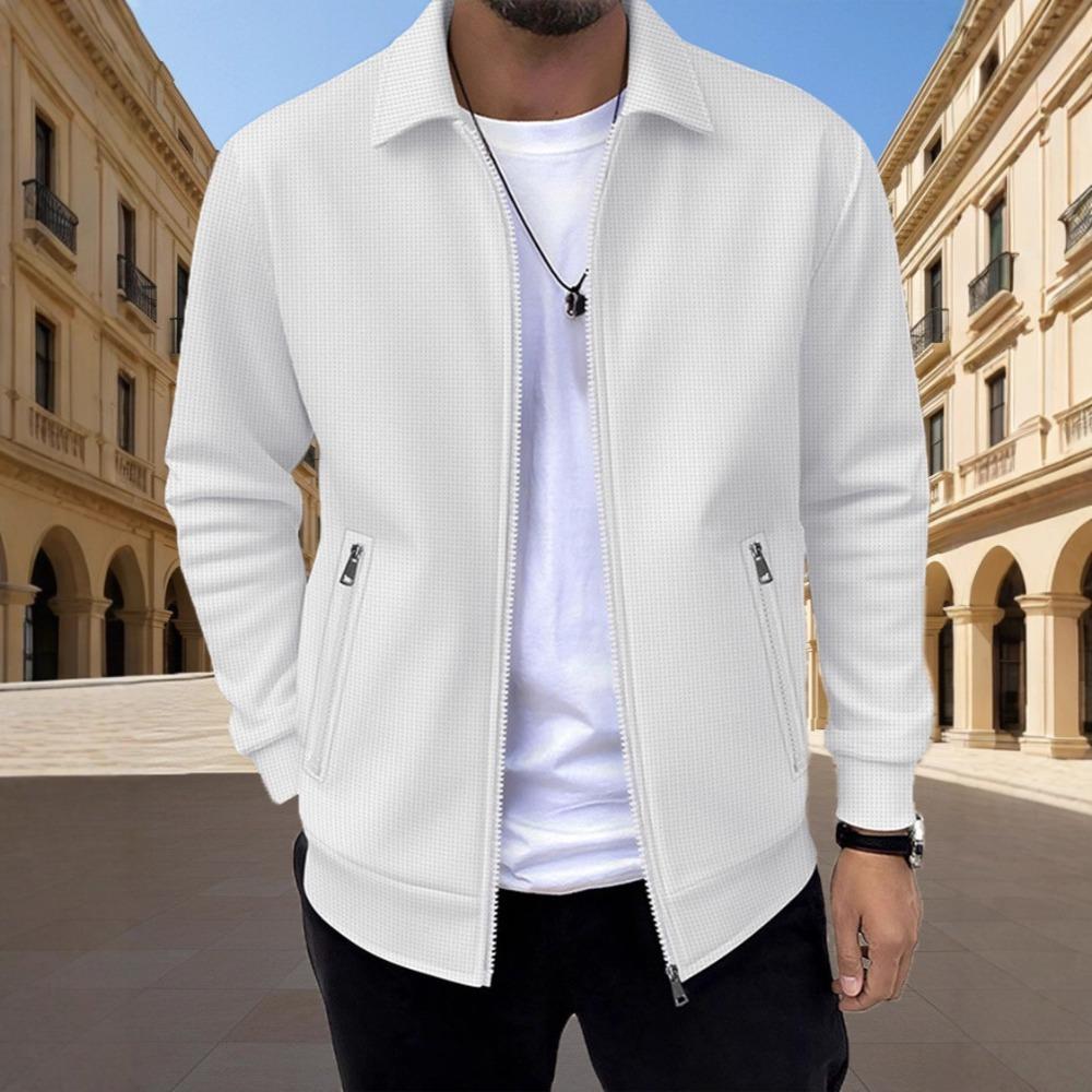 

Men s Spring/Autumn Zippered Pockets Collar Plain Color Casual Slim-Fitting Hooded Jacket Coat S белый