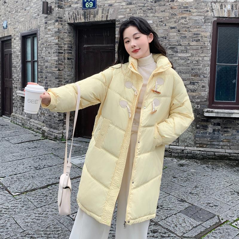Horn button down cotton jacket mid-length cotton jacket women's winter 2025 new loose warm thickened padded jacket jacket