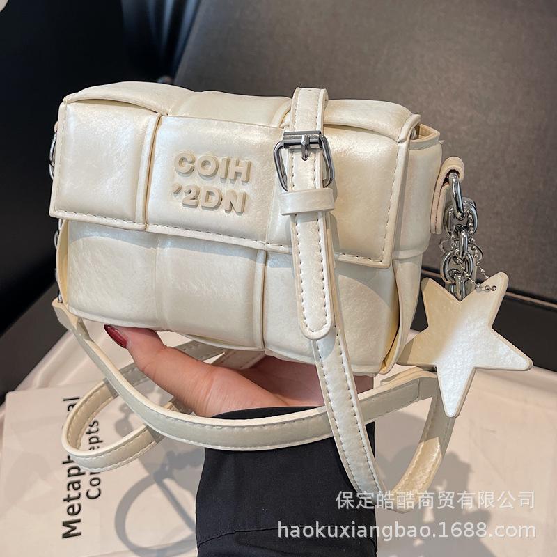 Women's Bag 2025 New Trendy High-end Fashion Versatile Shoulder Messenger Bag Autumn and Winter Woven Portable Small Square Bag