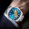 Gold Automatic Mechanical Watch for Men Luxury Skeleton Stainless Steel Waterproof Luminous Business Dress Wristwatch