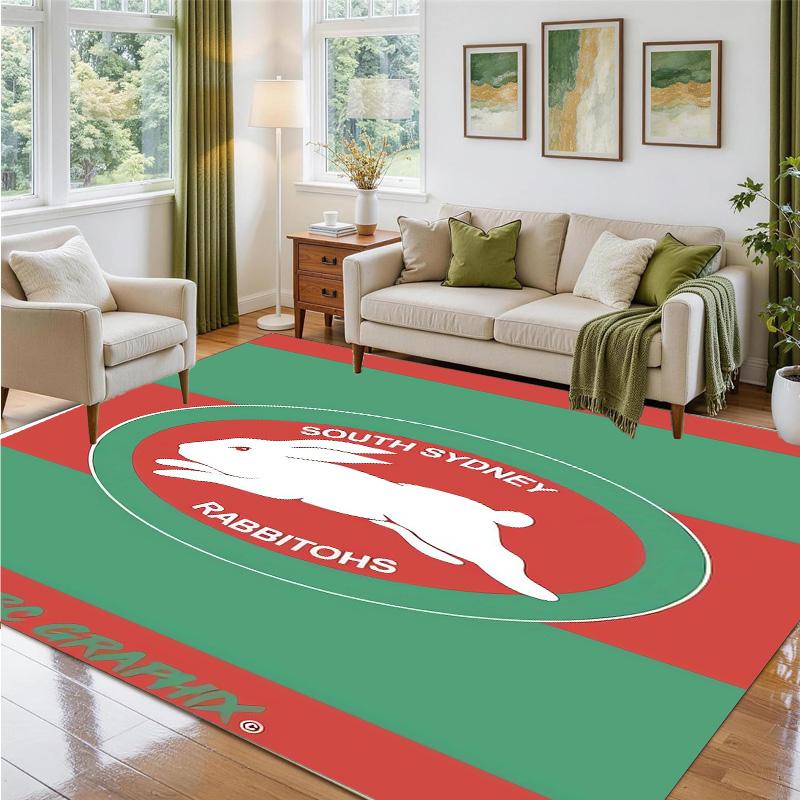 South Sydney Rabbitohs Design Crystal Velvet Rug Soft Decorative Mat for Bedroom Entrance