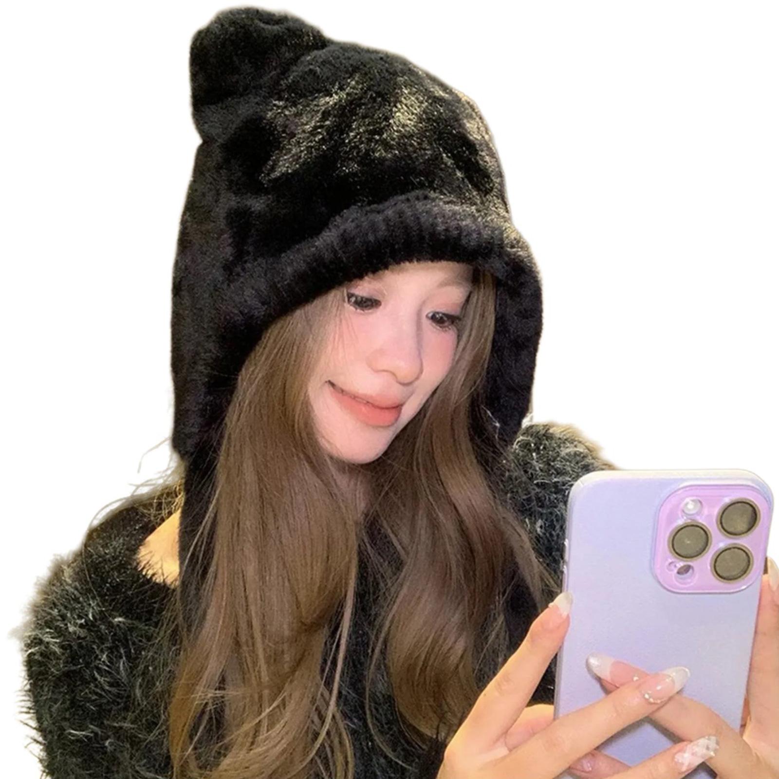 

Bear Pattern Hat Adult Soft Plush Hat Thicken Female Hat Versatiles Stylish Hat for Travels and Shopping чёрный