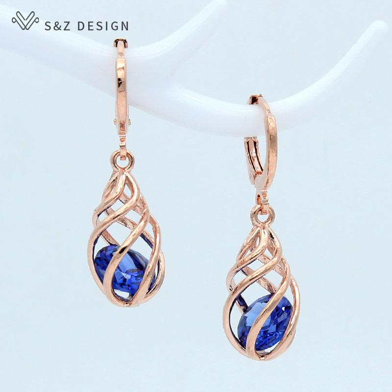 Fashion Spiral Hollow Cubic Zirconia Water Drop Dangle Earrings For Women Gift Jewelry Party Eardrop
