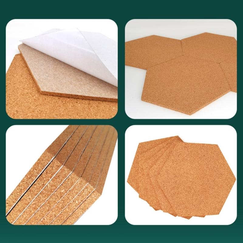 5PCS Cork Notice Board Self Adhesive Hexagon Cork Board for Photo Wall Decorations DIY Office Bulletin Board Corkboard