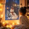 Transparent Glass Pattern Christmas Fox Window Clings, Winter Forest Animal Double-Side Sticker, Cute Graphics Reusable Static Decals for Holiday