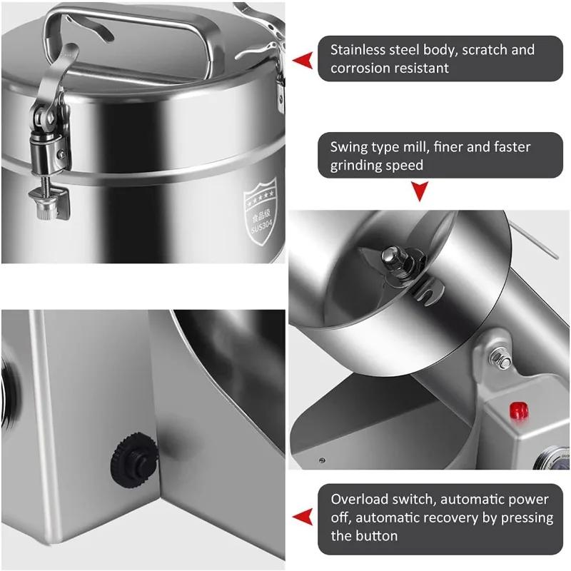 3000G Stainless Steel Grain Grinder Mill Powder Machine Swing Type Commercial Electric Grain Mill Grinder for Herb Food Grade