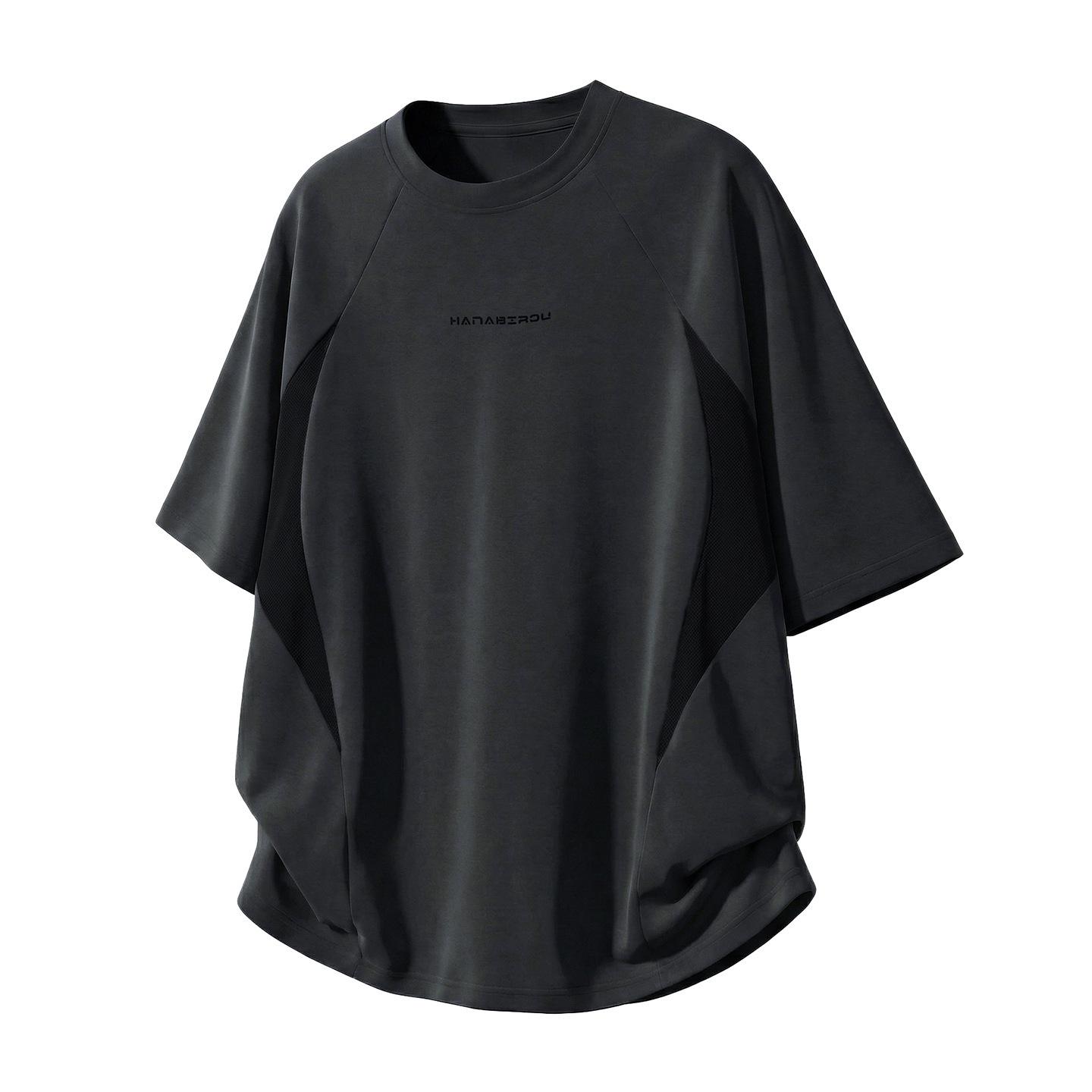 

Men s Trendy Color Block Mesh Patchwork Short Sleeve Sports T-shirt - Summer Breathable & Loose Fit 2XL деревне вугілля/сірий колір