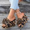 Flower Decor Wedges Sandals for Women Fashion Leopard Chunky Platform Party Slippers Woman Plus Size Thick Sole Non Slip Sandals