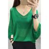 Women's Hollowed Out Mesh Cover Ice Silk Knitted Sweater V-neck Loose Top Stylish New Summer Outfit