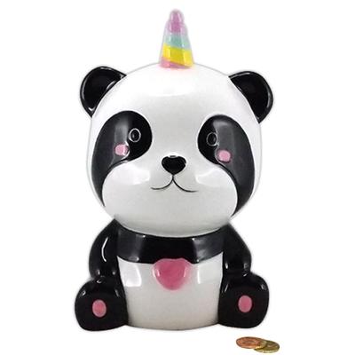 [R6589] - Creative Piggy Bank 'Panda Unicorn' White Black - 16x10x9 Cm