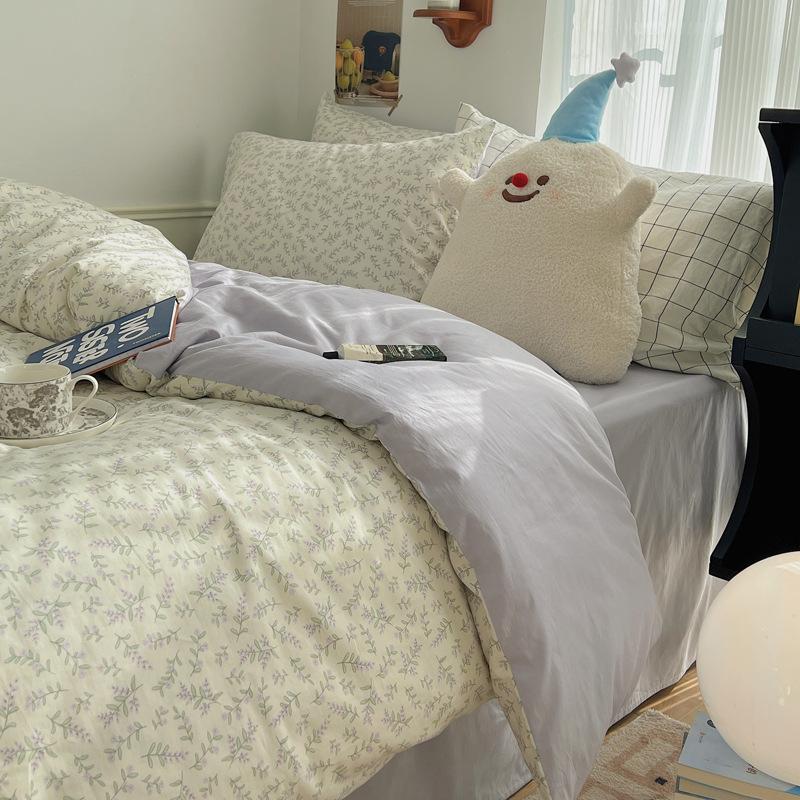 Juego de cuatro piezas de algodón puro de 60 hilos, cama gruesa de algodón puro, juego de tres piezas, algodón de fibra larga, funda de edredón pequeña y fresca, sábana ajustable