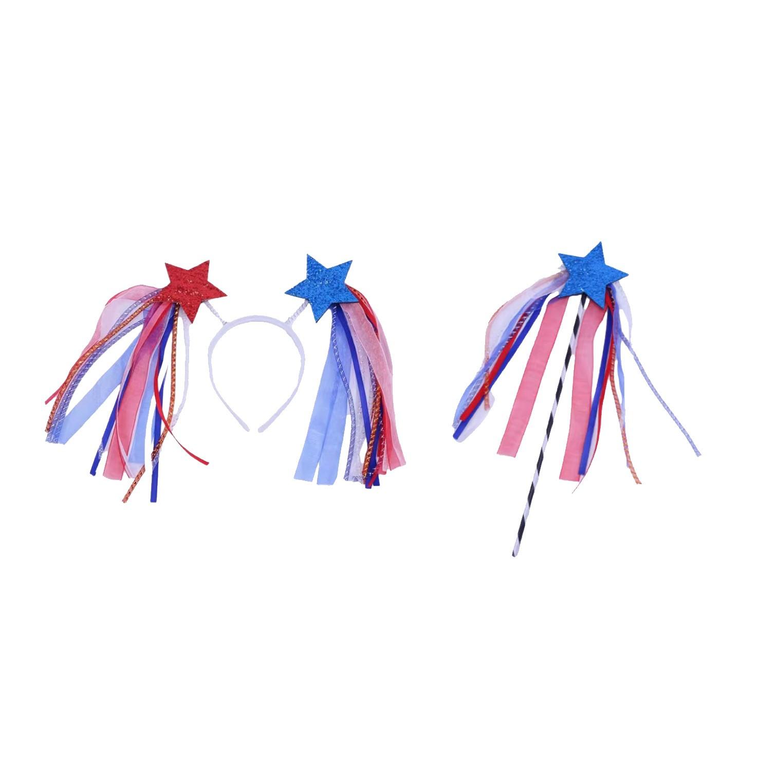 

Independence Day Party Dress Up Headband, Wand Blue, And Red Headband, American Day Five-pointed Star Hair Accessory One Size синий
