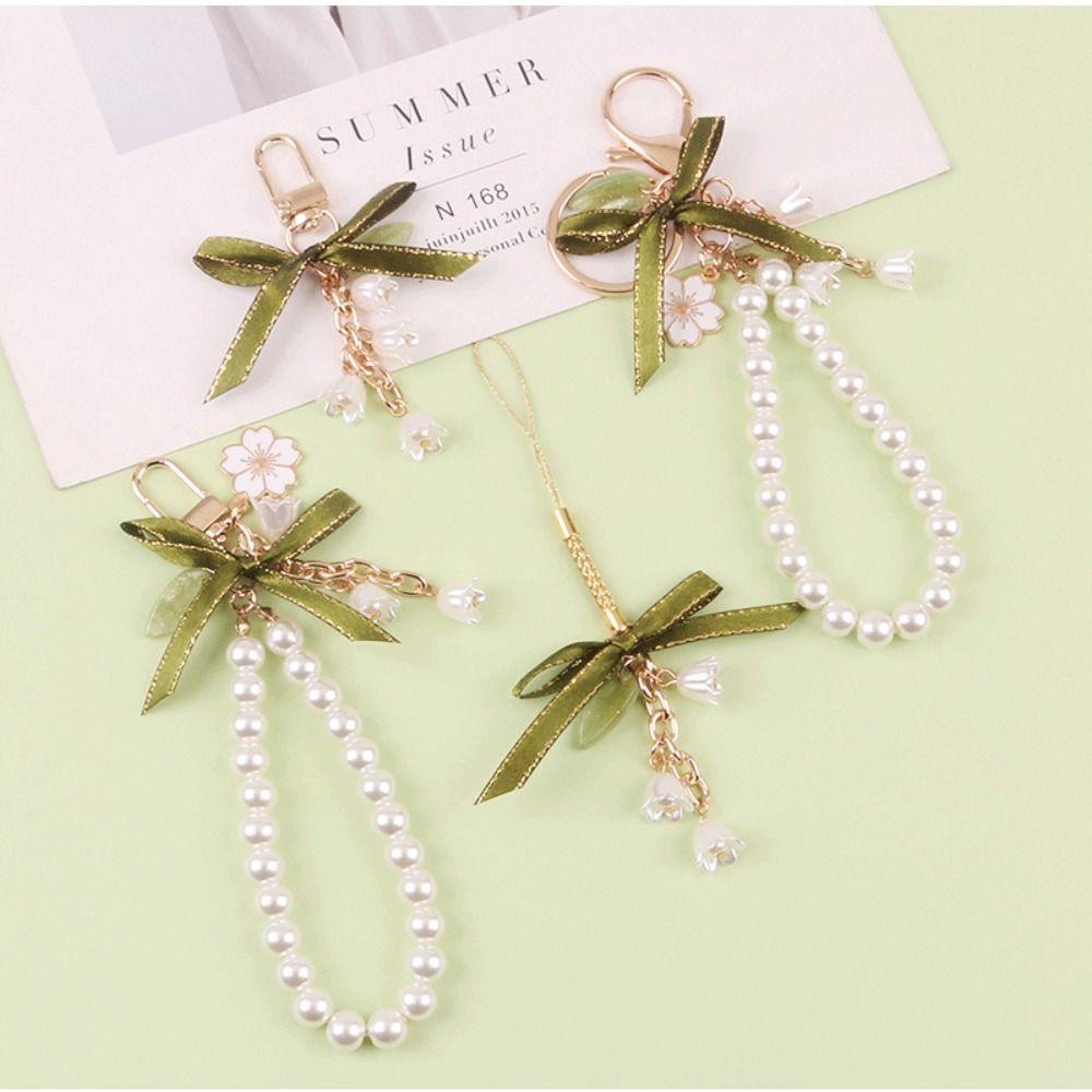 Luxury Pearl Gift Metal Mobile Phone Lanyard Bag Accessory Korean Style Bag Pendant Ribbon Key Ring
