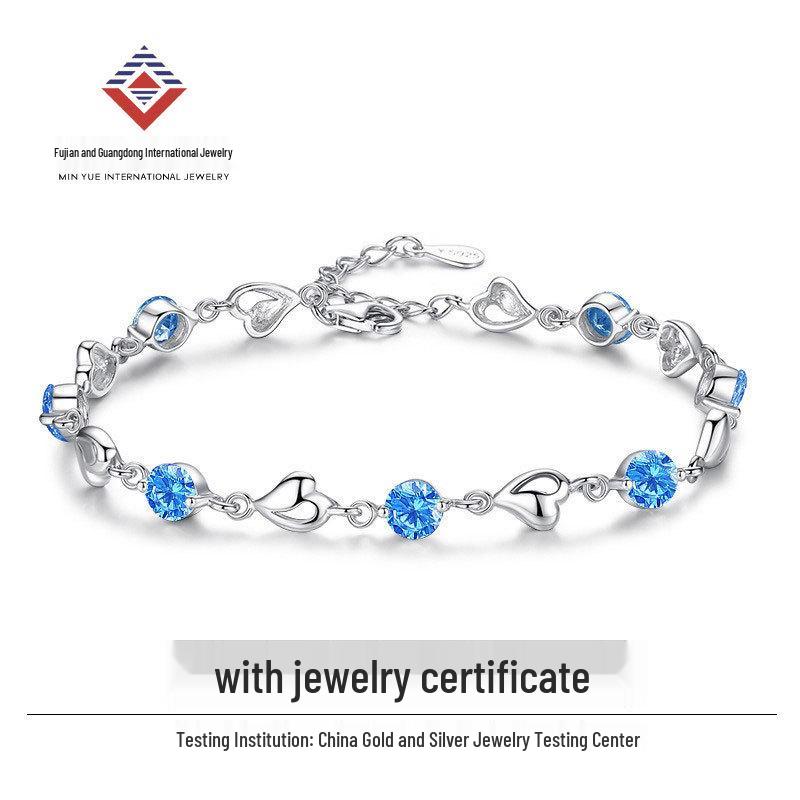Min Yue S925 Sterling Silver Zircon Heart Bracelet - Women's Elegant Fashion Jewelry for Qixi Valentine's Day