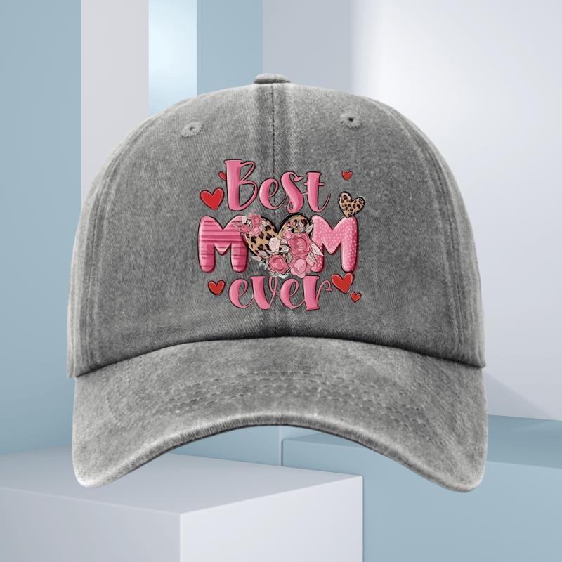 Best Mom Ever Print Washed Cotton Baseball Cap Adjustable Snapback Casual Gift for Women