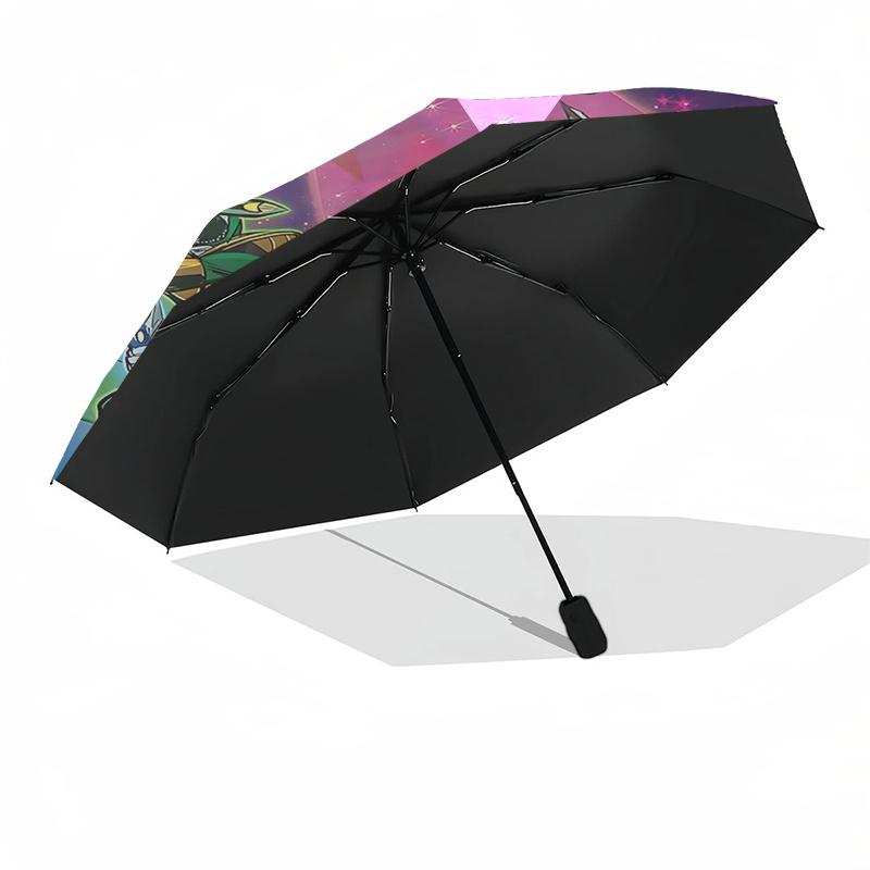 Pink Ranger Automatic Folding Umbrella: Portable 3-Fold Design with 8-Bone Frame - Perfect for Fans, Travelers, and Daily Use0104329a