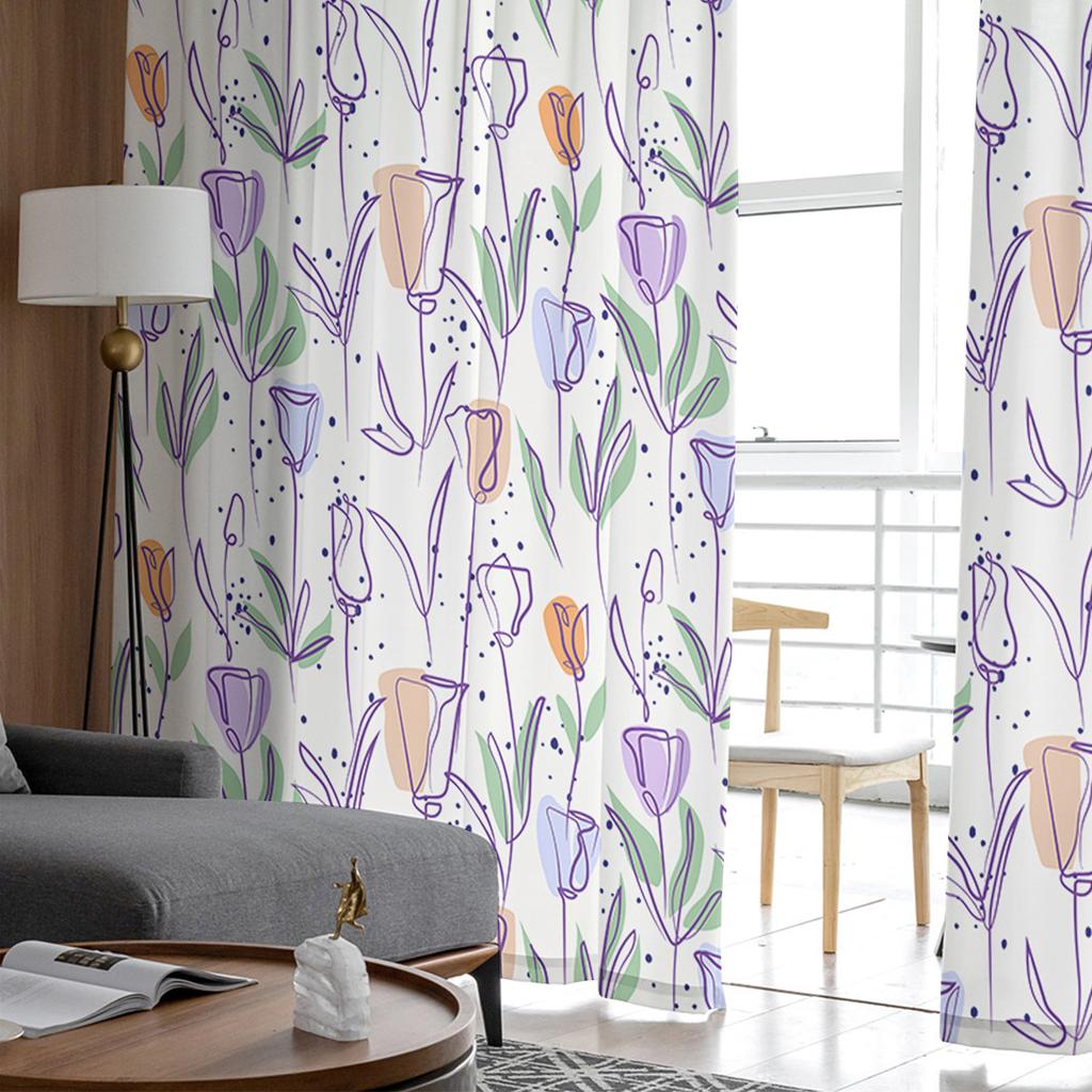 Spring Flowers Plant Tulips Voile Sheer Curtains For Living Room Window Chiffon Tulle Curtain Kitchen Bedroom Drapes Home Decor