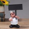 Fat Chef Resin Figurine Message Board Toothpick Holder Resin Chef Statue Sculpture Kitchen Counter Decor Ornament for Home Cafe Restaurant
