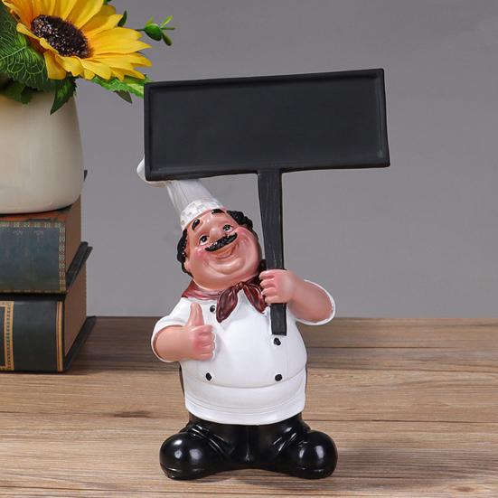 Fat Chef Resin Figurine Message Board Toothpick Holder Resin Chef Statue Sculpture Kitchen Counter Decor Ornament for Home Cafe Restaurant