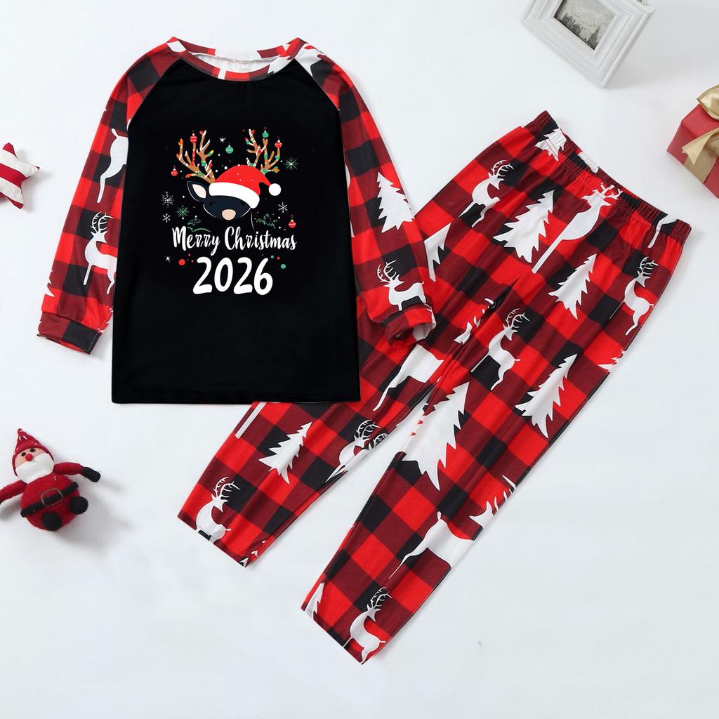 Family Matching Christmas Print Loungewear Set with Raglan Long Sleeve Top and Pants