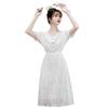 2024 Summer White Slim V-Neck Fairy Lace Dress – Mid-Length, Flattering Fit