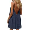Women's Backless Cami Dress Solid Sleeveless Mini Dress Above Knee A-Line Skirt Soft Breathable Fabric Summer Beach Casual Travel Dress