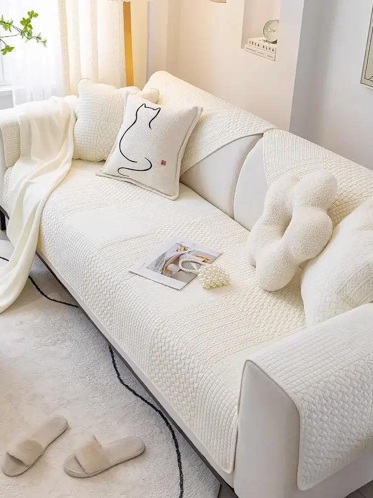 Warm Non Slip Cotton Sofa Cushion Modern Solid Color Fabric Sofa Cover Cloth Towel Four Season Universal Living Room Home Decor