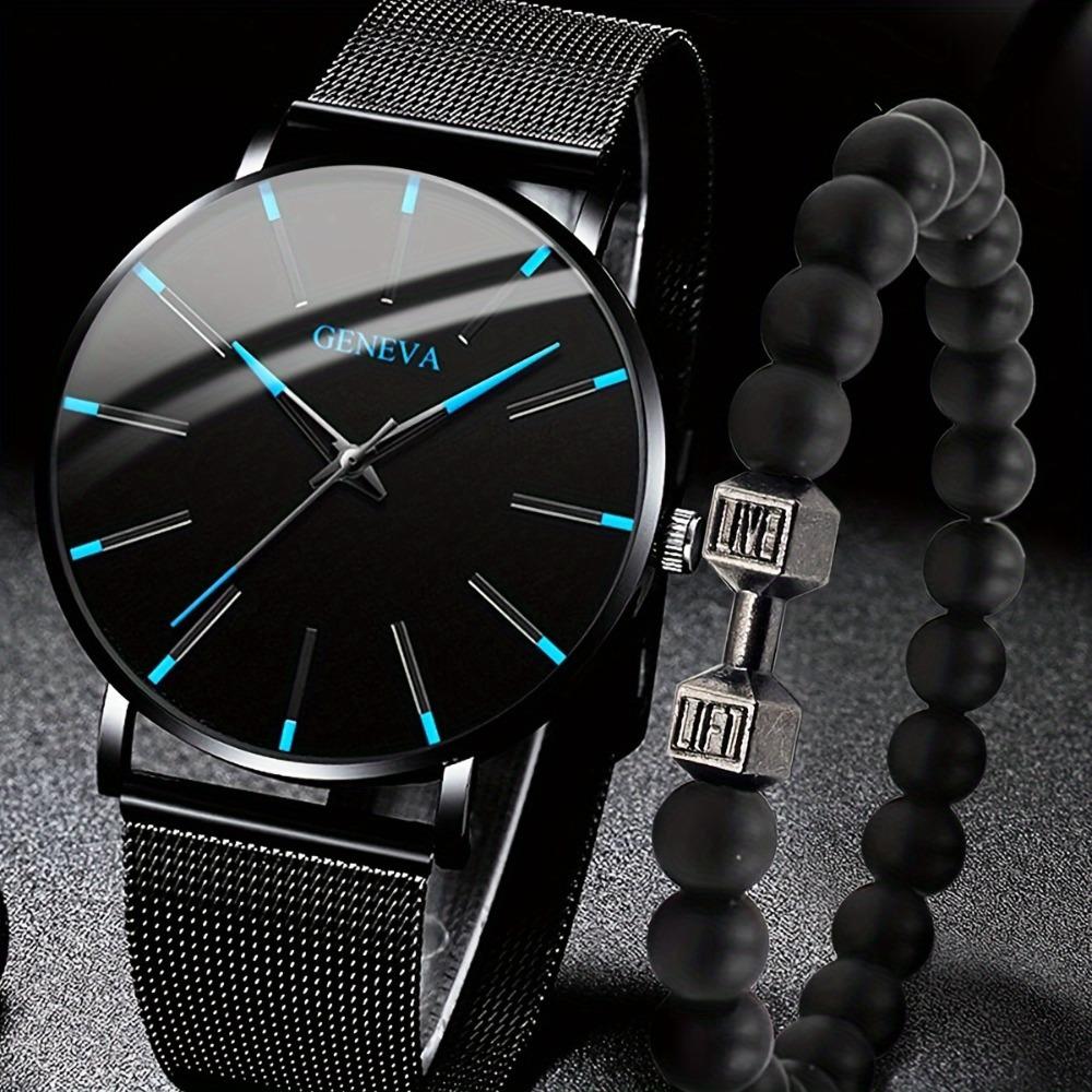 Geneva Watch Bracelet Set Watch Men S Watch Mesh Strap Watch Quartz Watch Sports Men