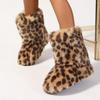 Womens Leopard Print Mid-Calf Fuzzy Faux Fur Boots - Soft Warm and Comfortable Slip-on Design with Flat Heel Round Toe