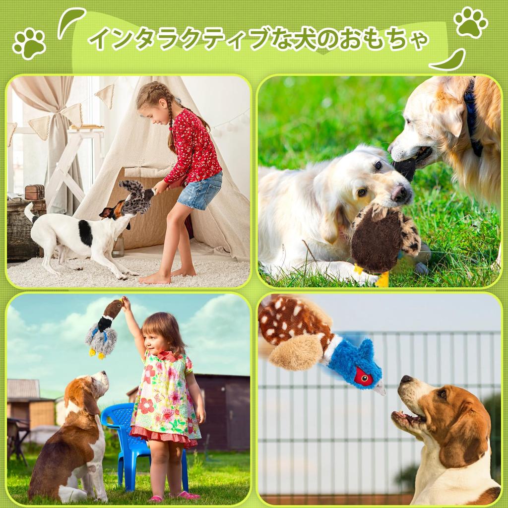 Calibonbon Small Dog Set of 4 Cute Bird Design Plush Toys Washable No Safe Design Ideal for Toy and Shiba Inu Toys, Built-in Squeaker, Filler,