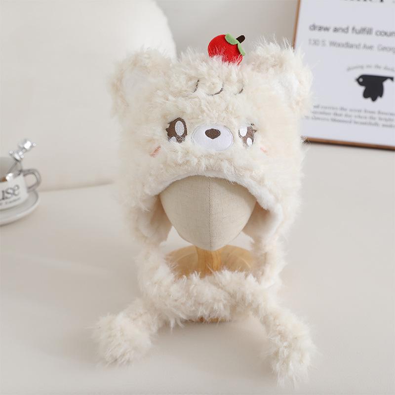 

Korean Cute Cute Little Bear Hat Warm and Thickened Hat Scarf All in One Hat for Boys and Girls Baby Ear Protection Plush Hat