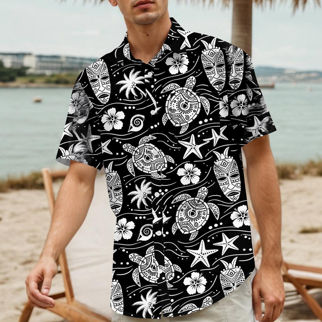 Men's Casual Button Down Short Sleeve Shirt Floral Print Lightweight Breathable Fabric Relaxed Fit Summer Beach Shirt