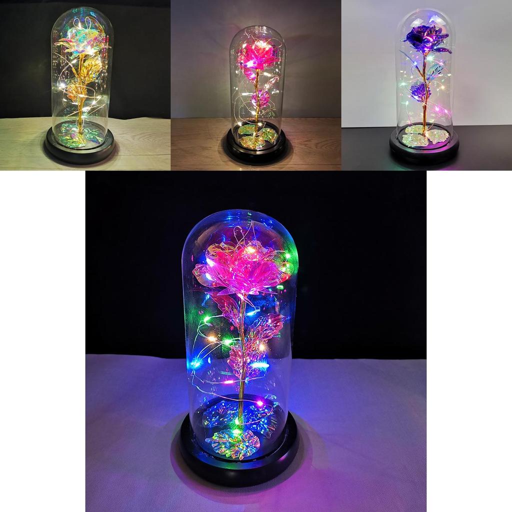 Stunning Eternal Flower In Glass Dome With Led Lights Unique Home Decor