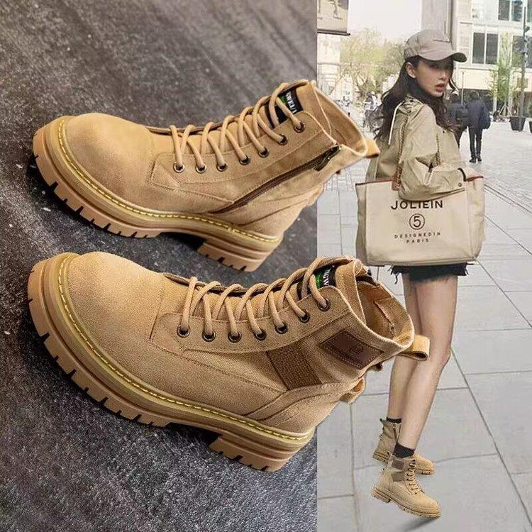 Martin boots women's 2025 new autumn and winter velvet retro tooling boots winter versatile yellow platform short boots children increase height