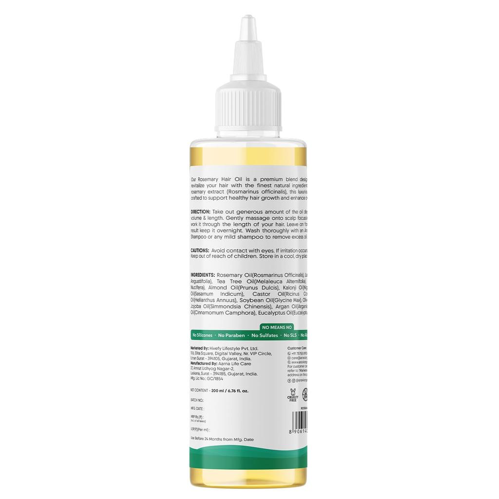 Aravi Organic Rosemary Lavender Hair Oil For Healthy Scalp, Hair Roots - 100% Pure & Natural - For Hair Growth & Hair Fall Control - 200 ml
