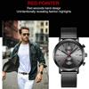 Siyah Çok Fonksiyonlu Kronograf Örgü Bant Su Geçirmez Erkekler Büyük Arama Üst Marka Lüks İzle Erkekler Moda Saatler