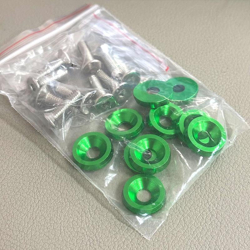 10pcs M6 Bolt Set Car Modification Gasket Screw Aluminum Fender Washers Fender Bumper Engine JDM RACING Style NO LOGO