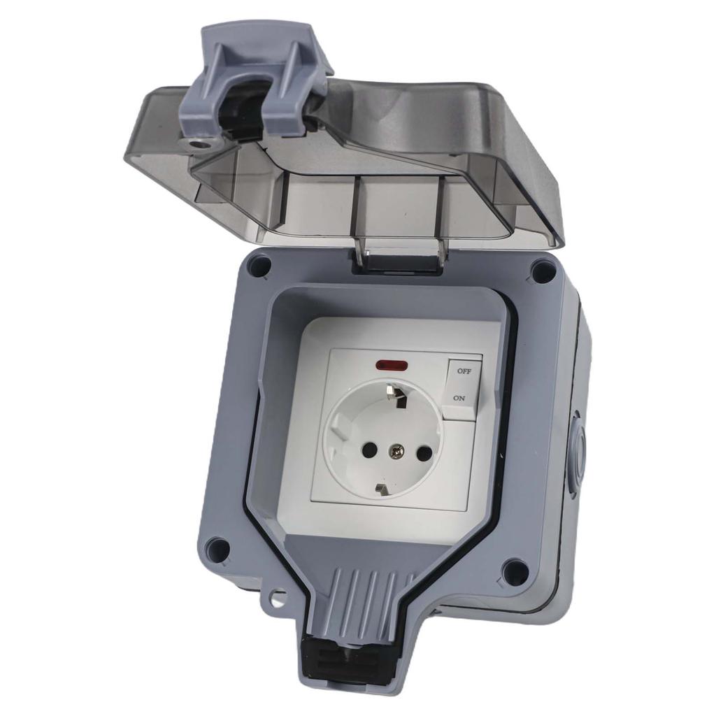 IP66 Outdoor Waterproof Socket with Switch and Indicator Light 16A 1 Way Wall Socket Suitable for Parking and Construction Sites
