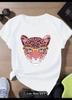 Pink Tiger Print Loose-Fit Cotton T-Shirt - Casual Round Neck, Short Sleeve, Comfortable, Age-Reducing, Personalized Slimming Design