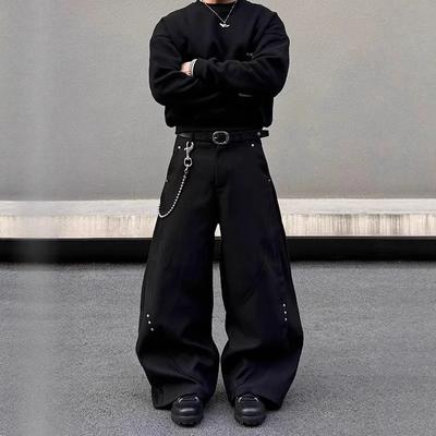 Lässige Amerikanische Spleißniete Cleanfit Schwarze Messer West Hose Herren Locker Weites Bein Lässige Lange Hose Modische Marke